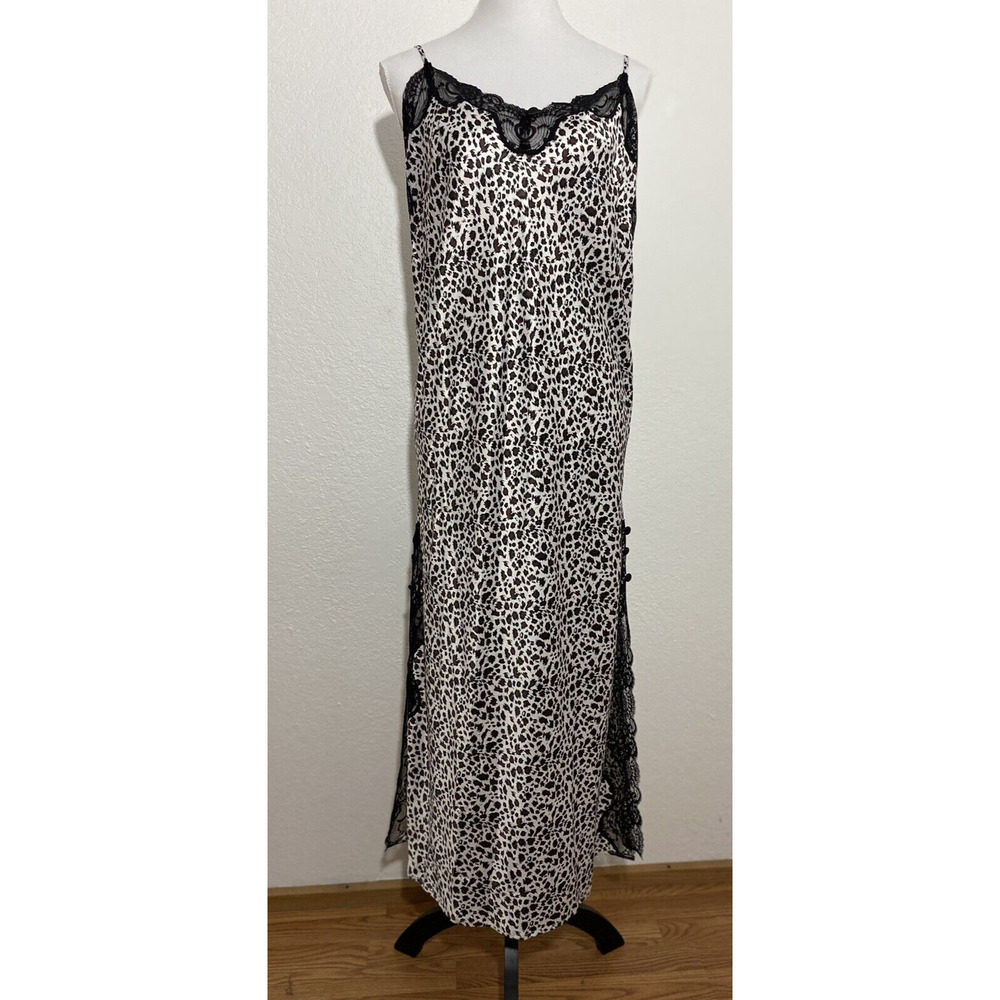 NWT Linda Hartman Intimates Size 8 Animal Print Black Lace Maxi Nightgown